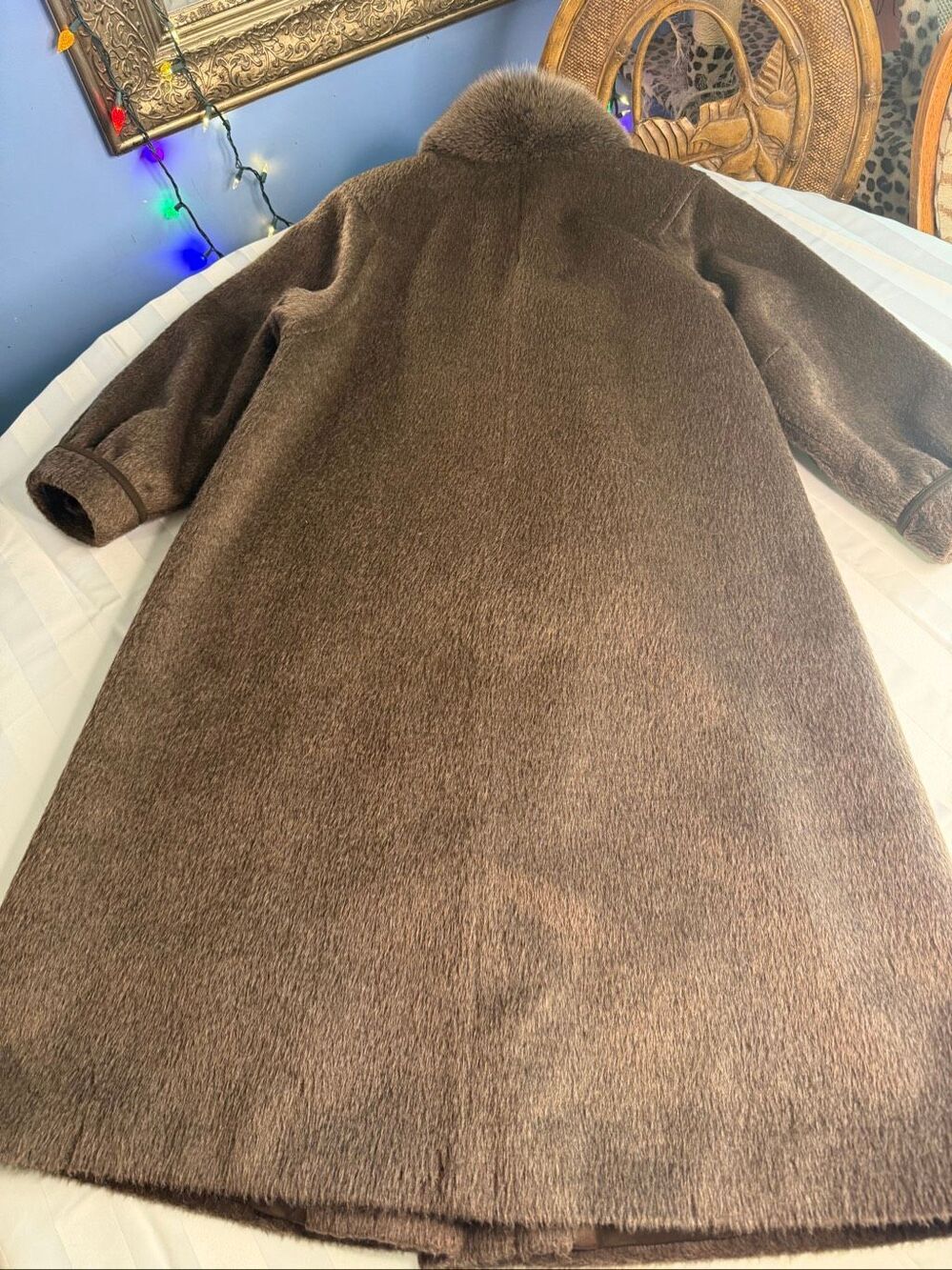 Hensel & Mortensen Vintage Llama Hair Long Coat Fur Collar Brown Women’s L Flaws - Picture 9 of 16